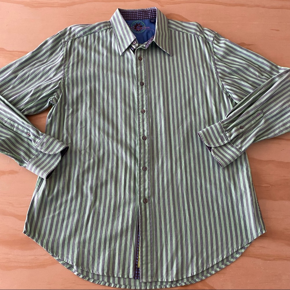 Robert Graham Long Sleeve Stripes Button Front Flip Cuff Mens Shirt Size XL